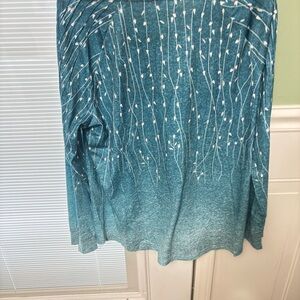 Teal Long Sleeve Shirt with White Vine Pattern